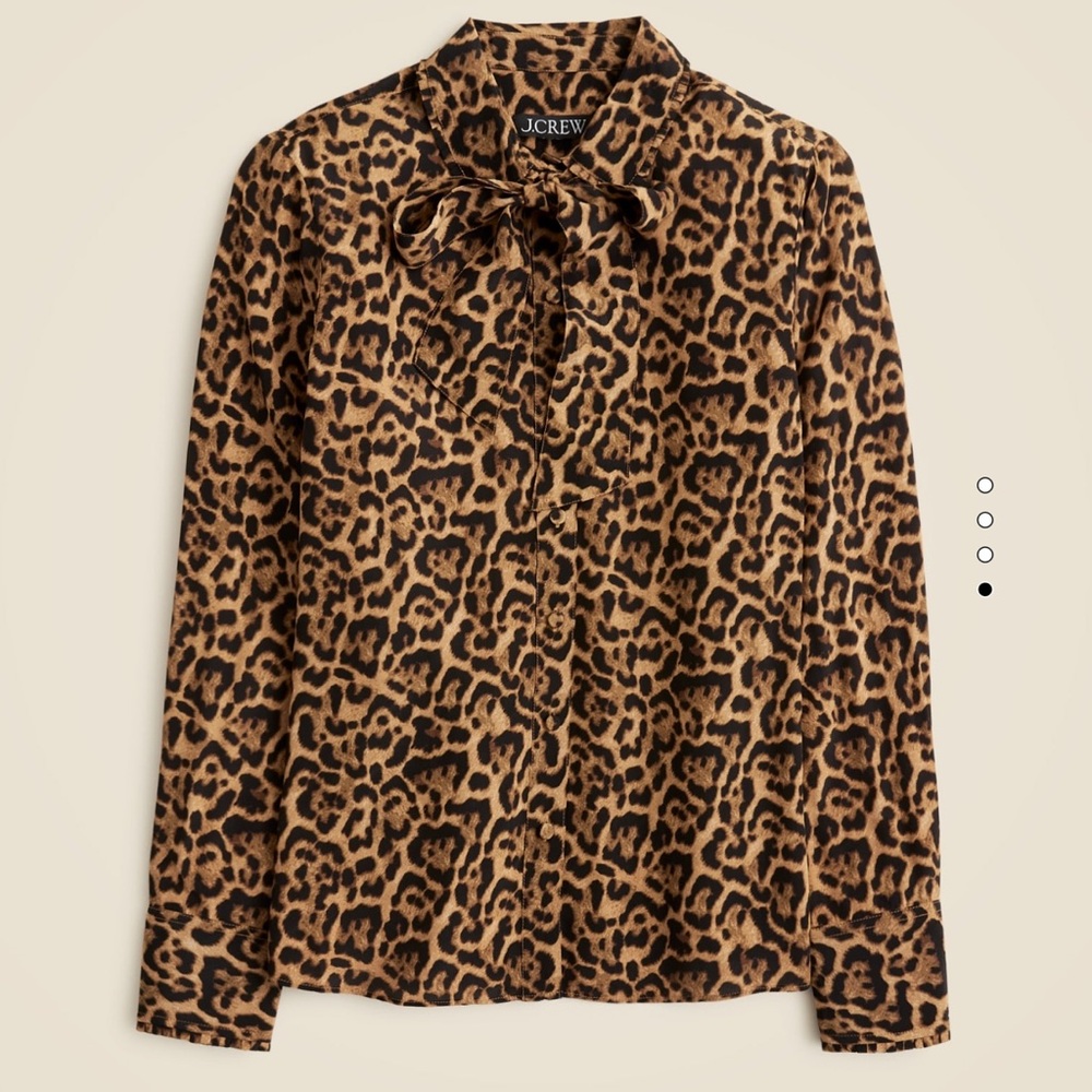 J Crew Animal Print Removable tie-neck button-up shirt